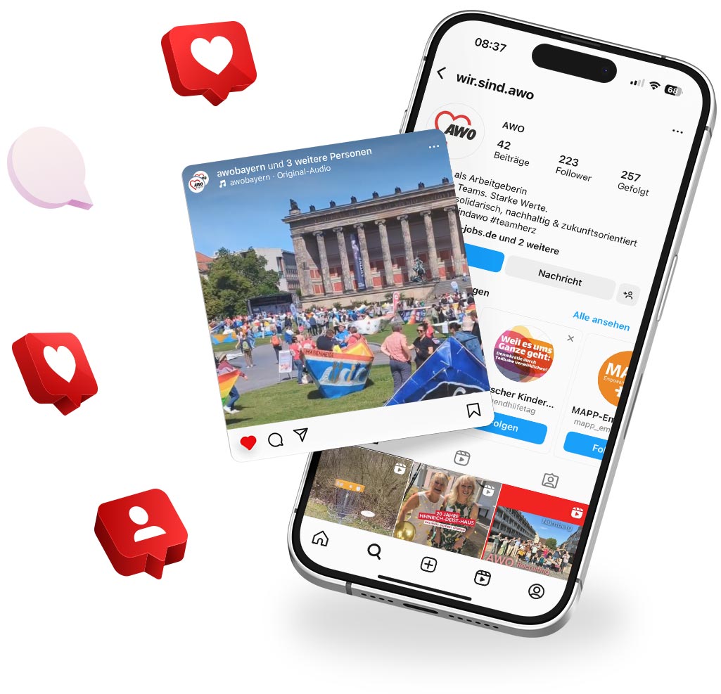 Instagram-Feed der AWO auf einem Mobiltelefon